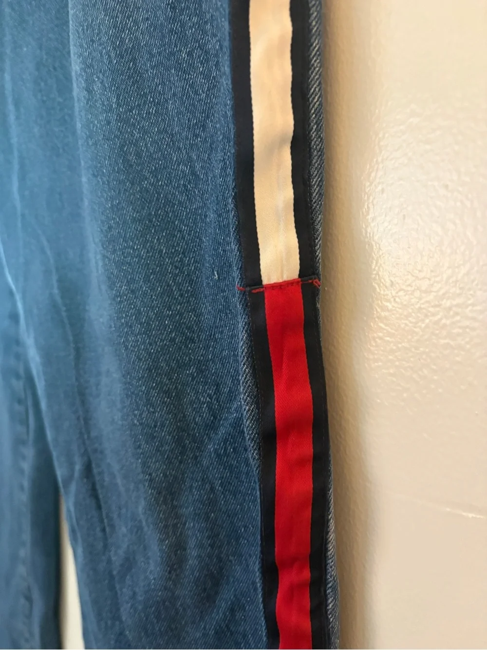 Vintage Tommy Hilfiger Navy Jeans with Red & White Side Stripes